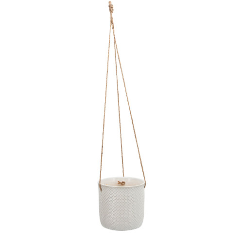 7" White and Brown Ceramic Outdoor Dotted Hanging Planter