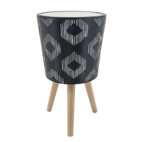 Set of 2 Black and Brown Diamond Design Outdoor Tripod Legs Standing Planters 21"
