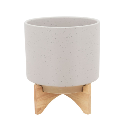 12" Matte Beige and Brown Ceramic Planter on Stand