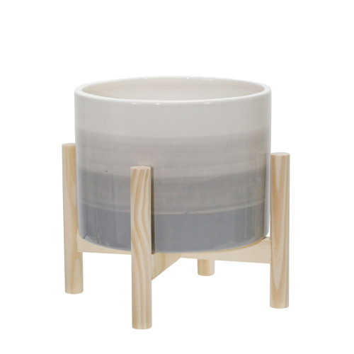 Ceramic Outdoor Planter with Stand - 9" - Cream and Beige