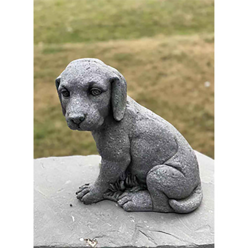 14" Fossil Gray Sitting Puppy Garden Statue