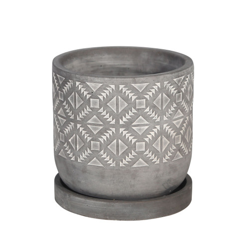 5.5" Gray and White Diamond Pattern Planter with Saucer