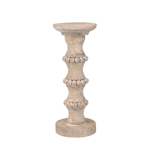 Banded Bead Pillar Candle Holder - 13" - Ivory and Beige