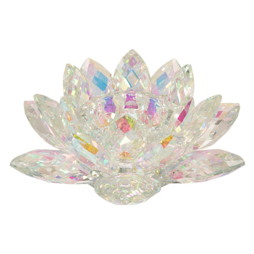 8.25" Clear and Blue Crystal Lotus Votive Candle Holder