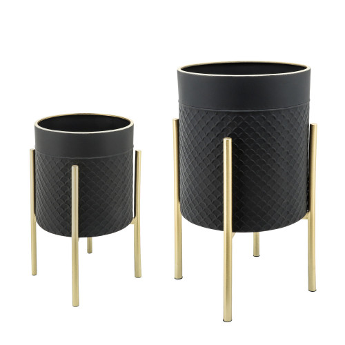 Set of 2 Black and Gold Scale Textured Standing Planters 23"