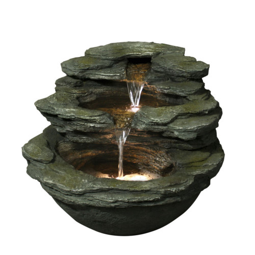 21.5" Stone Gray, Moss Green, and Beige Resin Decorative and Inspiring Calistoga Springs Fountain