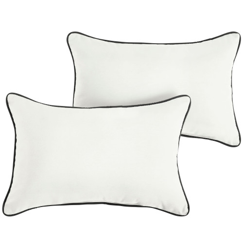Set of 2 13" x 20" Natural White and Jet Black Canvas Solid Sunbrella Outdoor Lumbar Pillows