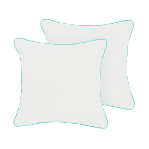 Set of 2 18" Natural White and Aruba Blue Solid Sunbrella Outdoor Square Pillows