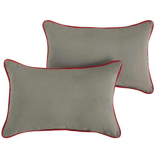 Set of 2 13" x 20" Charcoal Gray and Jockey Red Canvas Solid Sunbrella Outdoor Lumbar Pillows