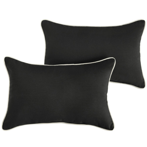 Set of 2 13" x 20" Charcoal Black and Natural Beige Canvas Solid Sunbrella Outdoor Lumbar Pillows