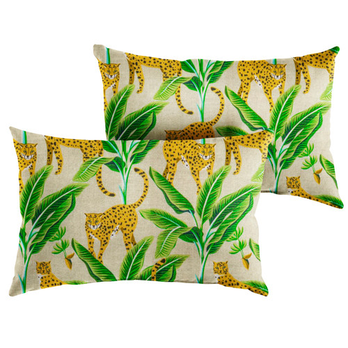 Set of 2 Yellow and Green Indoor and Outdoor Pillow, 20"