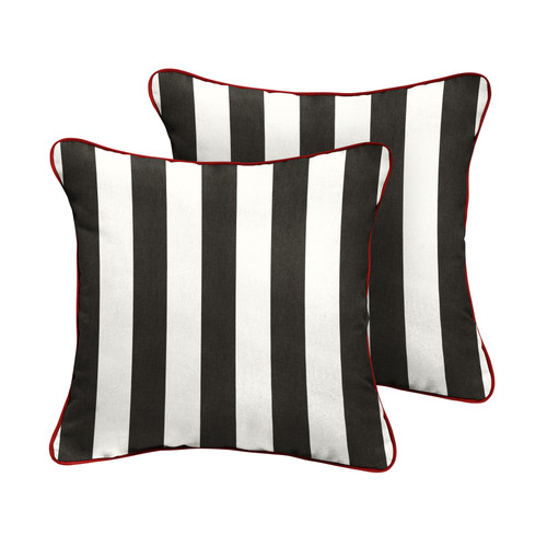 Set of 2 Black, Red, and White Cabana Classic Canvas Jockey Sunbrella Outdoor Square Pillows 18"