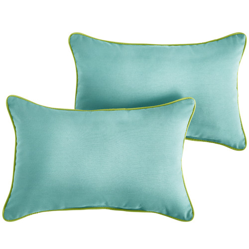 Set of 2 13" x 20" Blue and Green Canvas Aruba and Macaw Solid Sunbrella Outdoor Lumbar Pillows