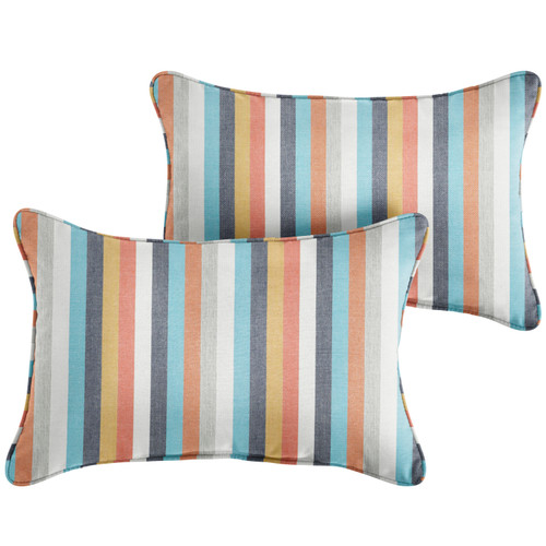 Set of 2 Yellow, Red, Blue, and Orange Stripe Sunbrella Outdoor Pillow