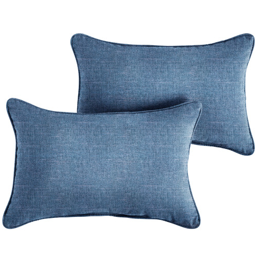 Set of 2 Blue Jean Rectangular Indoor and Outdoor Lumbar Pillow, 20-Inch