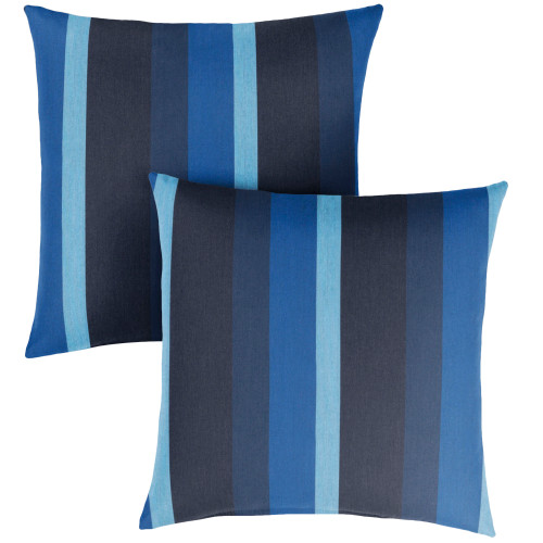Set of 2 16" Indigo and Navy Blue Stripes Sunbrella Indoor and Outdoor Square Pillows