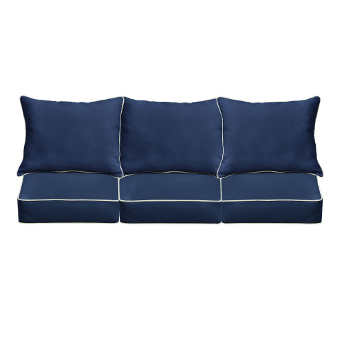 Set of 2 Navy Blue and Ivory Beige Solid Sunbrella Indoor and Outdoor Deep Seating Pillow and Cushion Chairs