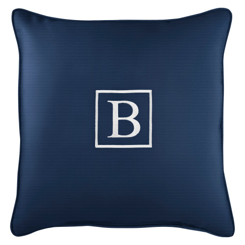 18" Navy Blue and White Monogram "B" Single Embroidered Sunbrella Indoor and Outdoor Square Pillow