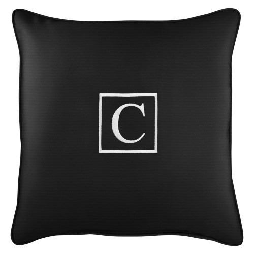 18" Black and White Monogram "C" Single Embroidered Sunbrella Indoor and Outdoor Square Pillow