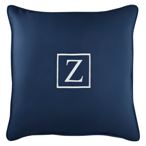 18" Navy Blue Sunbrella Square Indoor/Outdoor Monogram "Z" Single Embroidered Throw Pillow