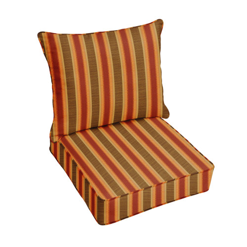 Set of 2 Orange and Green Sequoia Stripes Sunbrella Indoor and Outdoor Deep Seating Pillow and Cushion Chairs