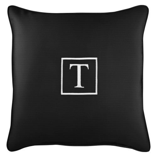 18" Black Sunbrella Square Indoor/Outdoor Monogram "T" Single Embroidered Throw Pillow