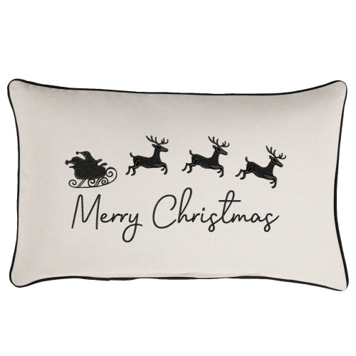 13" x 20" Ivory and Black "Let It Snow" Sunbrella Indoor and Outdoor Embroidered Lumbar Pillow
