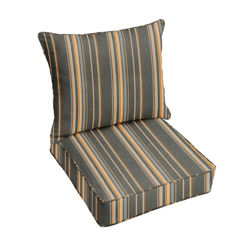 Set of 2 Gray, Orange, and Brown Stripes Sunbrella Deep Seating Pillow and Cushion Chair, 25"