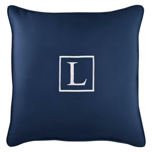 18" Navy Blue Sunbrella Square Indoor/Outdoor Monogram "L" Single Embroidered Throw Pillow