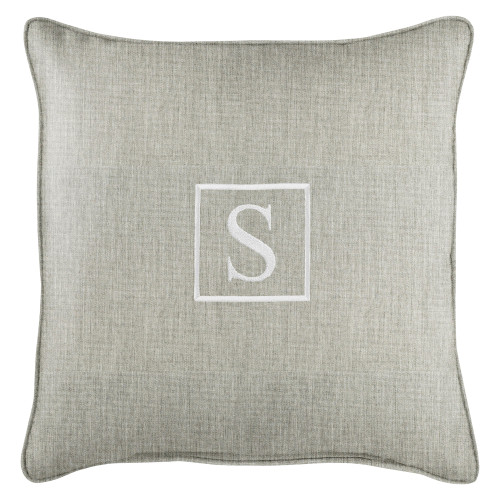 18" Granite Gray Sunbrella Square Indoor/Outdoor Monogram "S" Single Embroidered Throw Pillow