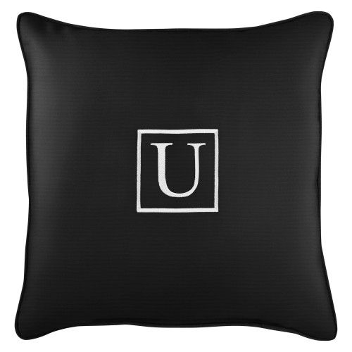 18" Black Sunbrella Square Indoor/Outdoor Monogram "U" Single Embroidered Throw Pillow