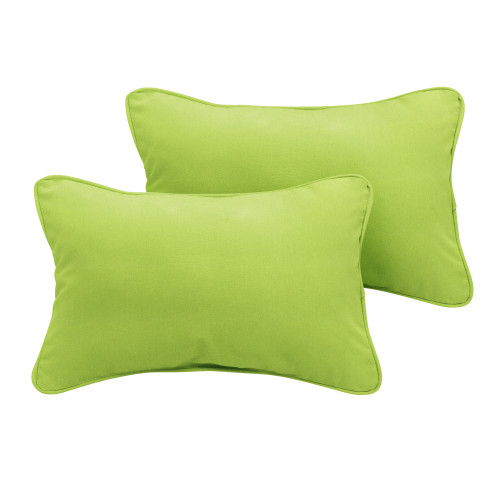 Set of 2 Sunbrella Macaw Green Corded Rectangular Indoor/Outdoor Lumbar Throw Pillows, 24"