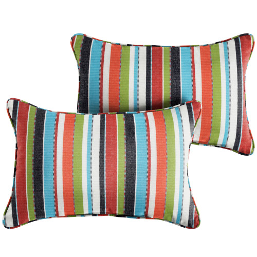 Set of 2 Sunbrella Confetti Stripes Corded Rectangular Indoor/Outdoor Lumbar Throw Pillows, 20"