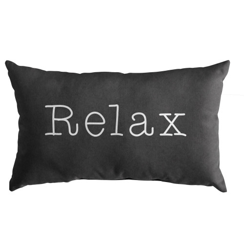 13" x 20" Gunmetal Gray and White Rectangular "Relax" Indoor and Outdoor Embroidered Lumbar Pillow