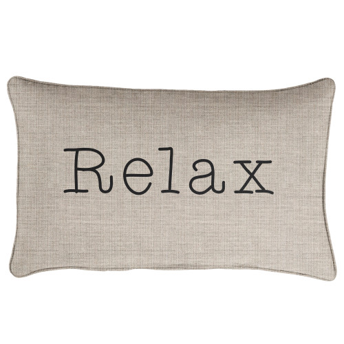 13" x 20" Silver and Black Rectangular "Relax" Sunbrella Indoor and Outdoor Embroidered Lumbar Pillow
