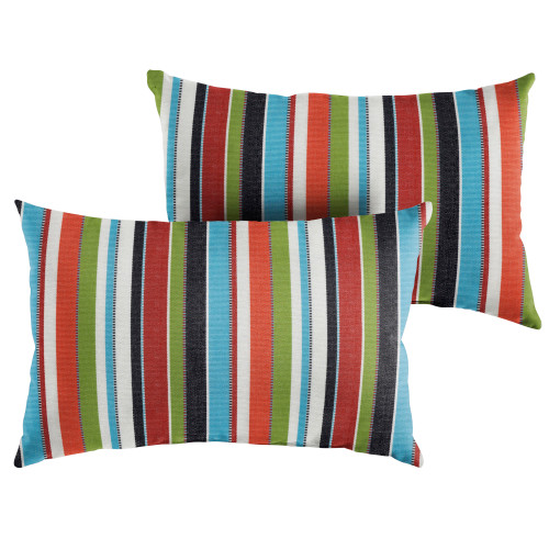 Set of 2 13" x 20" Rainbow Confetti Stripes Subrella Indoor and Outdoor Lumbar Pillows