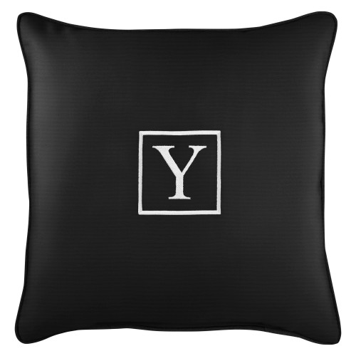 18" Black Sunbrella Square Indoor/Outdoor Monogram "Y" Single Embroidered Throw Pillow