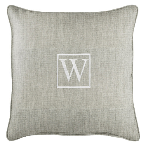 18" Granite Gray Sunbrella Square Indoor/Outdoor Monogram "W" Single Embroidered Throw Pillow