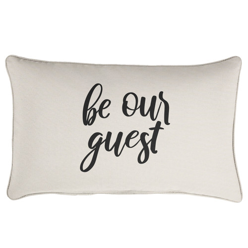 13" x 20" Off White and Black "Be our Guest" Sunbrella Indoor and Outdoor Embroidered Lumbar Pillow