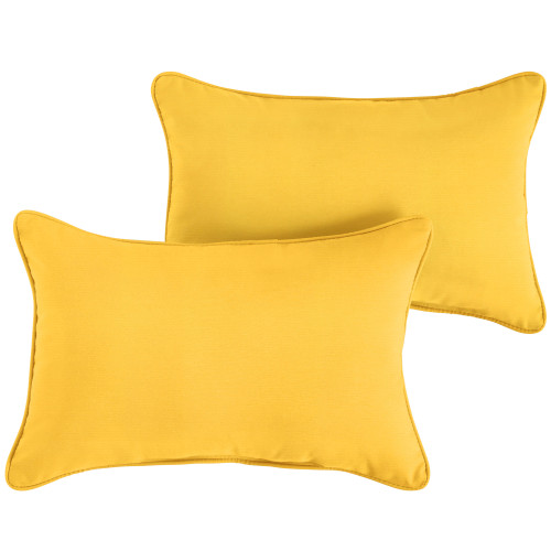 Set of 2 Sunbrella Sunflower Yellow Corded Rectangular Indoor/Outdoor Lumbar Throw Pillows, 20"