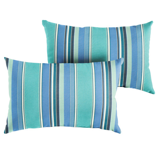 Set of 2 Sunbrella Dolce Oasis Blue Stripes Rectangular Indoor/Outdoor Lumbar Throw Pillows, 20"