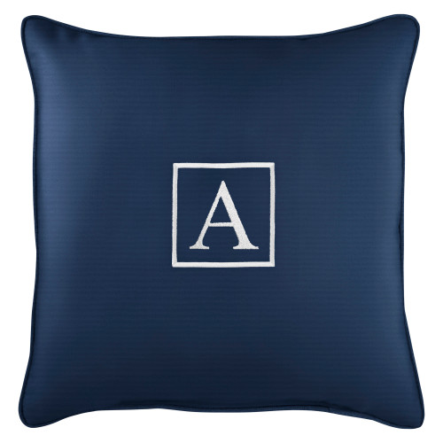 18" Navy Blue and White Monogram "A" Single Embroidered Sunbrella Indoor and Outdoor Square Pillow