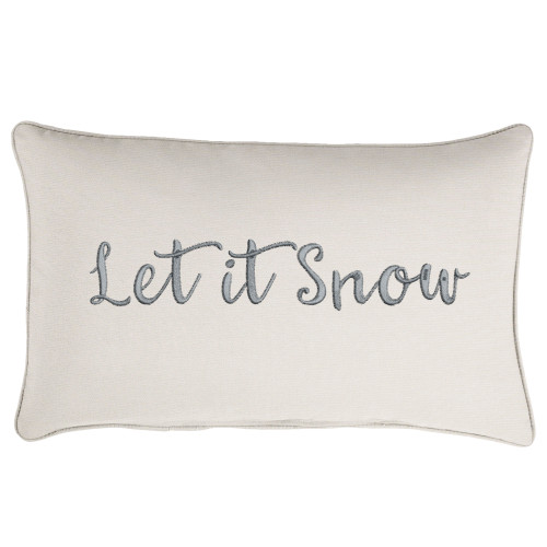 13" x 20" Ivory and Gray Rectangular "Let It Snow" Sunbrella Indoor and Outdoor Embroidered Lumbar Pillow