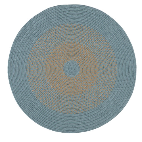 11' Blue and Tan All Purpose Handcrafted Reversible Round Outdoor Area Throw Rug