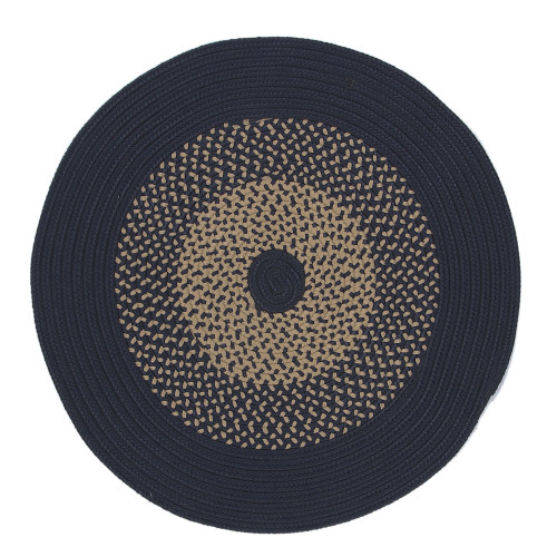 11' Navy Blue and Tan All Purpose Handcrafted Reversible Round Outdoor Area Throw Rug