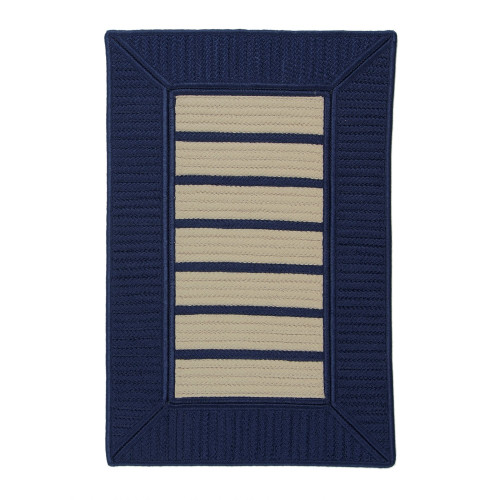 9' x 11' Navy Blue and Beige All Purpose Handcrafted Reversible Rectangular Outdoor Area Throw Rug