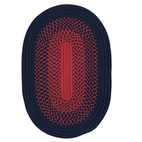 1.6' x 2.5' Navy Red and Black All Purpose Handcrafted Reversible Oval Outdoor Area Throw Rug