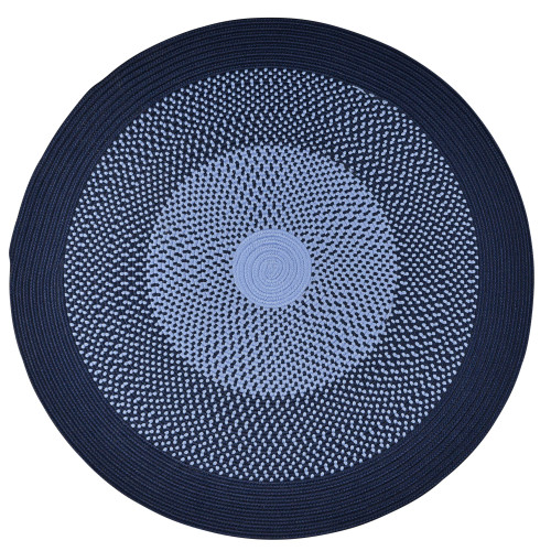 11' Navy and Pale Blue All Purpose Handcrafted Reversible Round Outdoor Area Throw Rug
