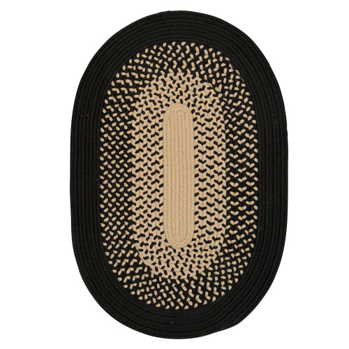6" x 9" Beige and Black Handcrafted Reversible Oval Outdoor Area Throw Rug Sample