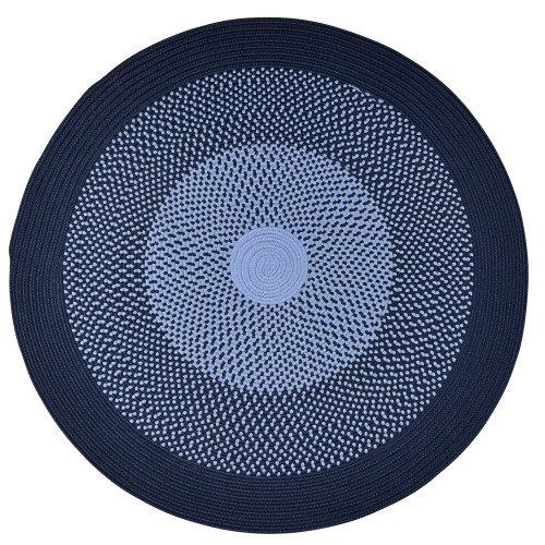 9' Navy and Pale Blue All Purpose Handcrafted Reversible Round Outdoor Area Throw Rug